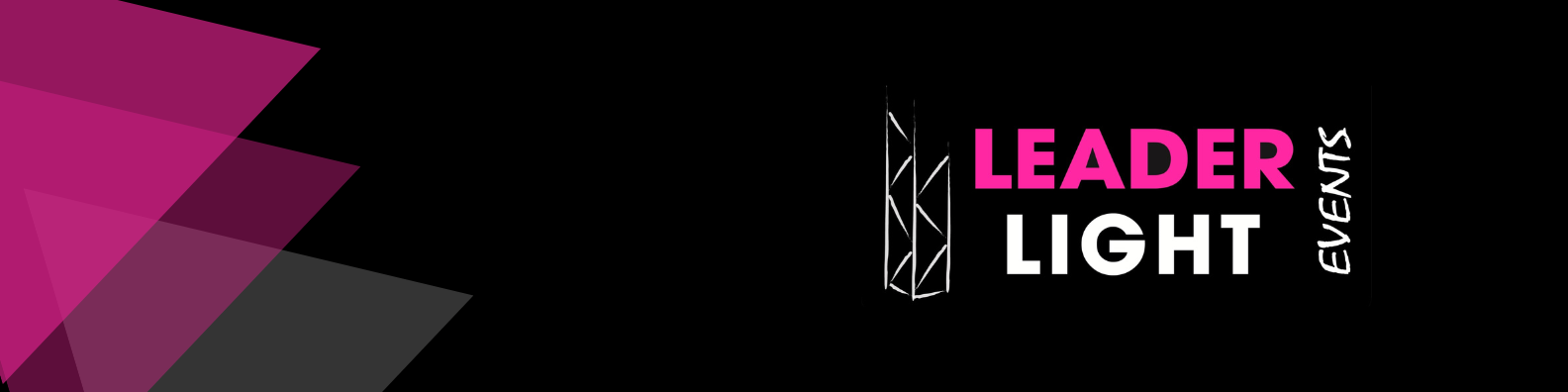 Banniere linkedin LLE finale Image d'en tête du site montrant un projecteur bleu à gauche et une structure scénique éclairée en rose à droite. Sur cette dernière on peut constater un projecteur accroché. Le fond de cette photographie est noir pour mettre en avant la lumière.